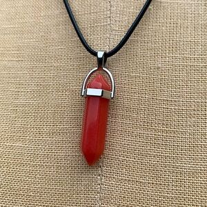 Handmade Salmon Colored Stone Dagger Crystal Amulet Necklace